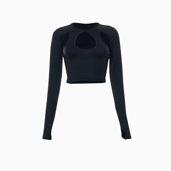 Round Neck Long Sleeve Cut Out Crop Top